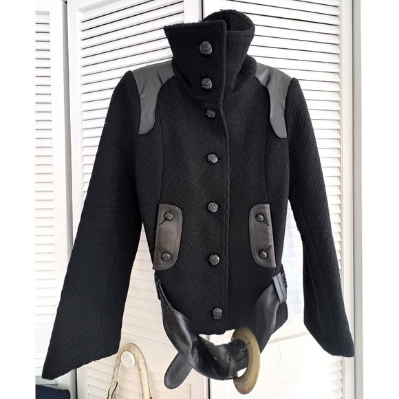 MACKAGE AZIA WOMEN'S BLACK WOOL LEATHER JACKET sz S   NEW$950 AUTHENTIC - RARE - Picture 1 of 13
